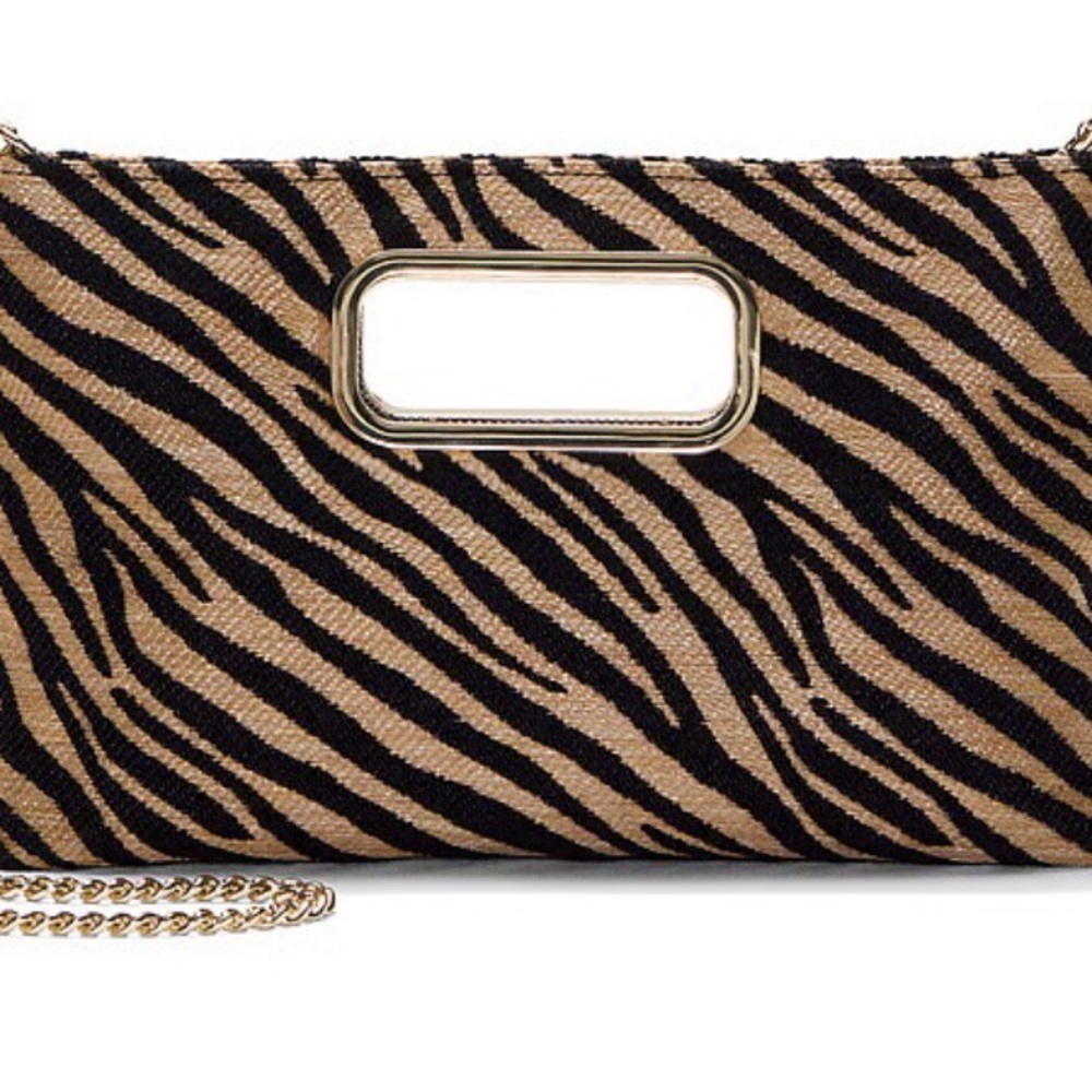 Animal Print Tan and Black Clutch with Gold Accent